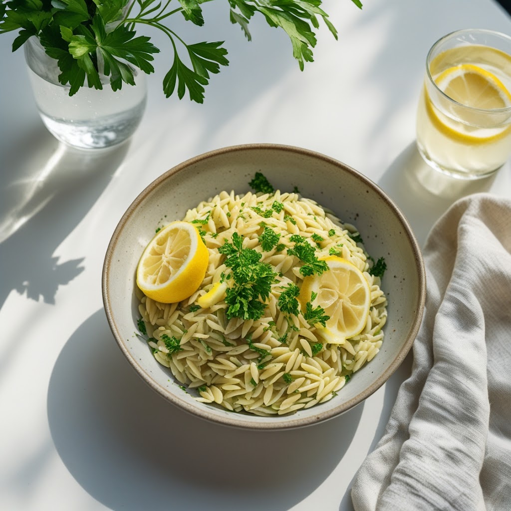 Lemon Garlic Orzo with Roasted Veggies 🥦🍋