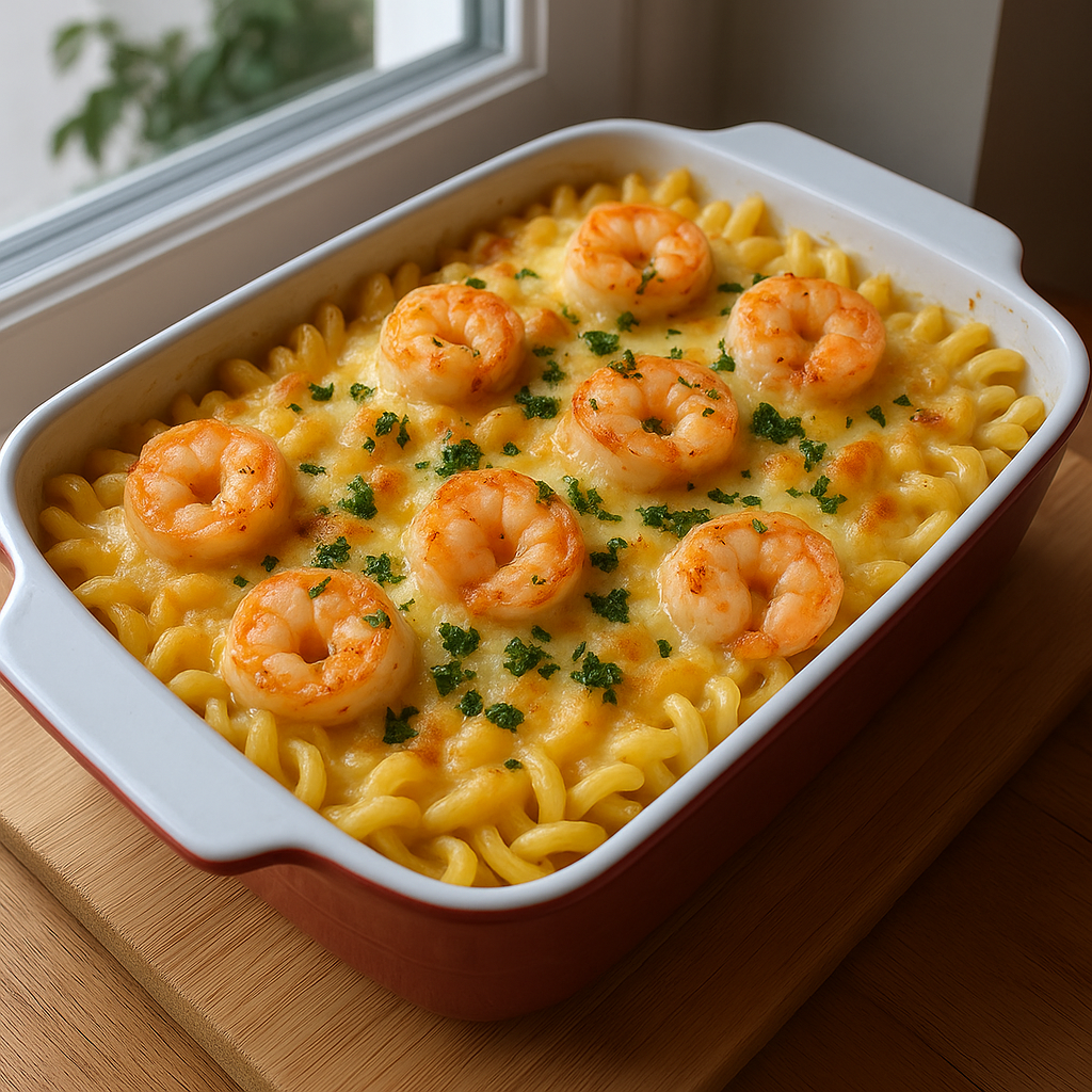 Easy Cheesy Shrimp Scampi Pasta Bake